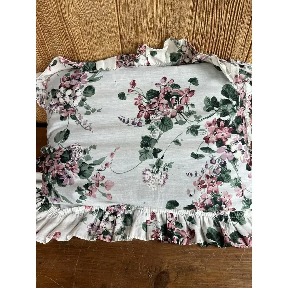 Floral Cottage Curtain Valance Pillow Pink Green Ruffled Shabby Chic Handmade